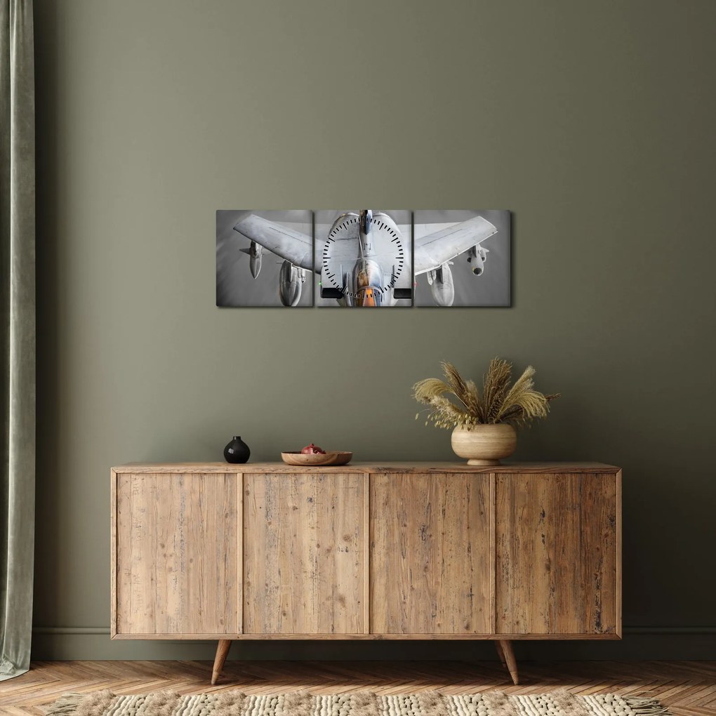 Tablou - Avion de vânătoare (cu ceas) (90x30 cm)