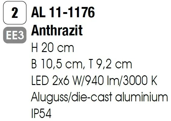 Aplica LED pentru exterior, protectie IP54, Naok antracit