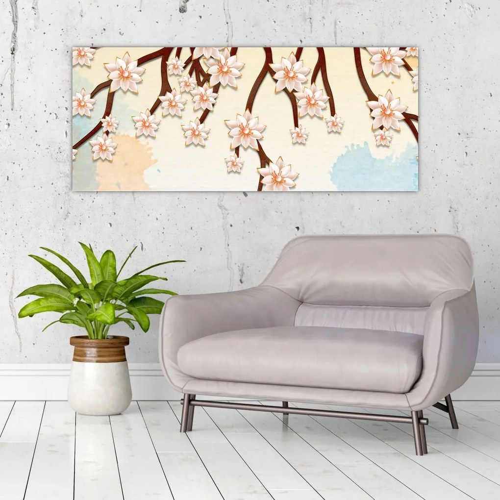 Tablou - Flori colorate pe ramuri (120x50 cm)