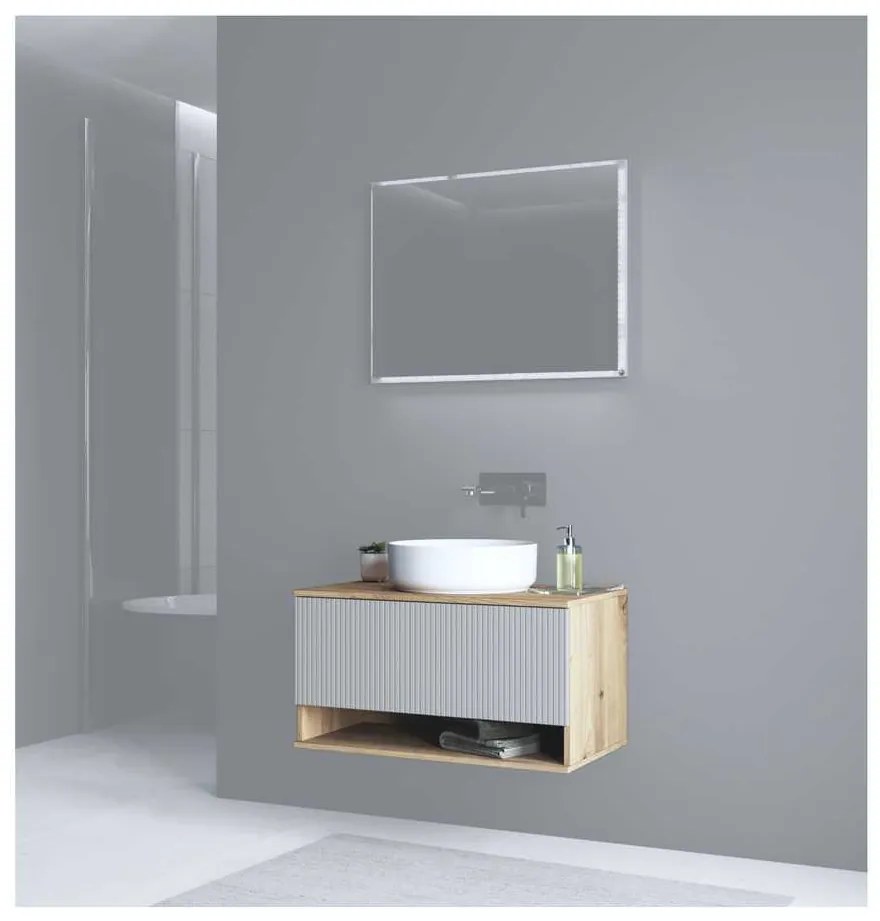Dulap sub lavoar Pulcro 80 cm, crem / stejar artisan