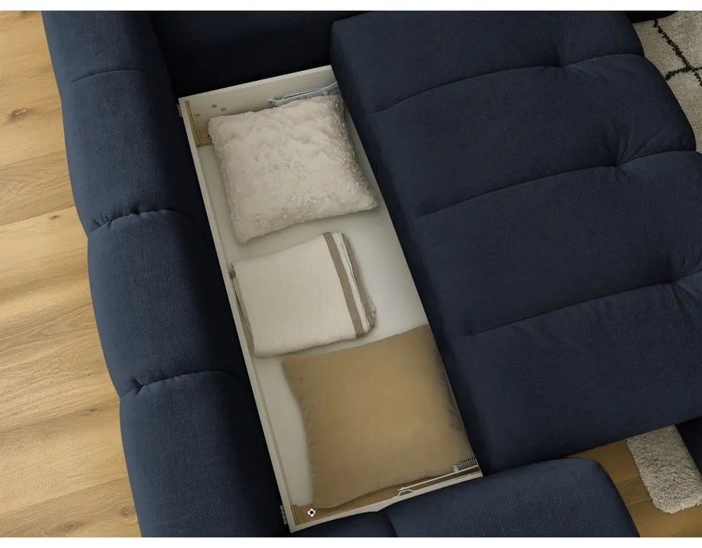 Colțar albastru închis extensibil/cu spațiu de depozitare (cu colț pe partea dreaptă/în formă de ”L”) Fuji – Bobochic Paris