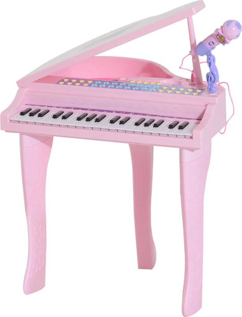 HOMCOM Pian electric 37 clape multifuncțional cu microfon difuzor Roz | Aosom Romania