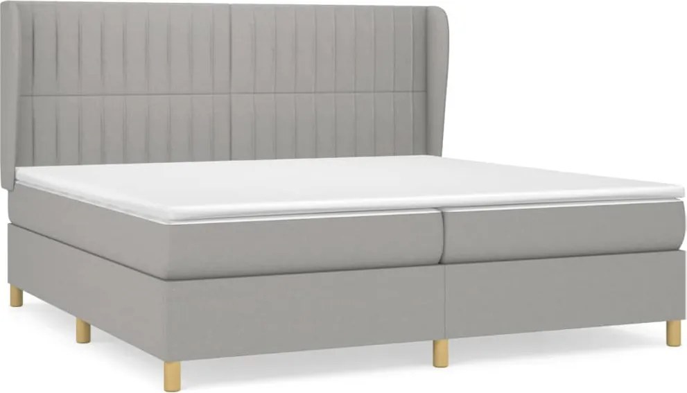 vidaXL Pat box spring cu saltea, gri deschis, 200x200 cm, textil