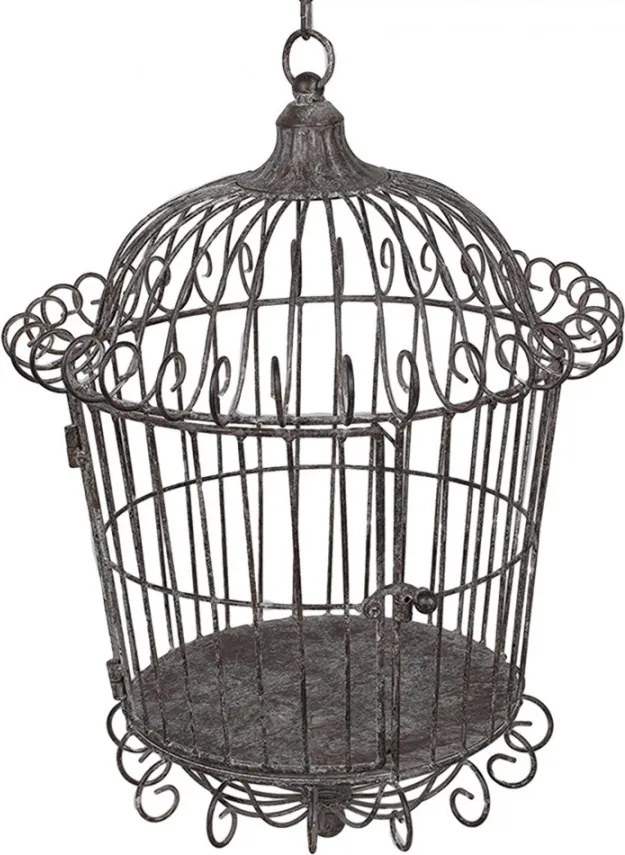 Colivie decorativă suspendată, din metal, finisaj maro antichizat, Ø 36x47 cm