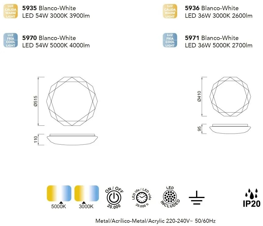 Plafoniera LED 3000K DIAMANTE II 51,5cm