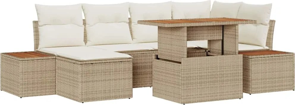 vidaXL Set de canapele pentru grădină 7 pcs Bej Rattan poli