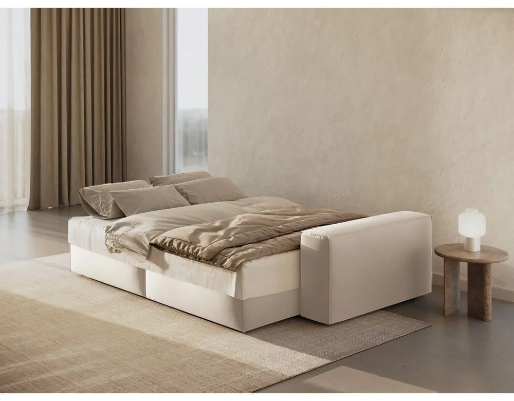 Canapea bej extensibilă/cu spațiu de depozitare cu tapițerie din catifea 247 cm Jodie – Micadoni