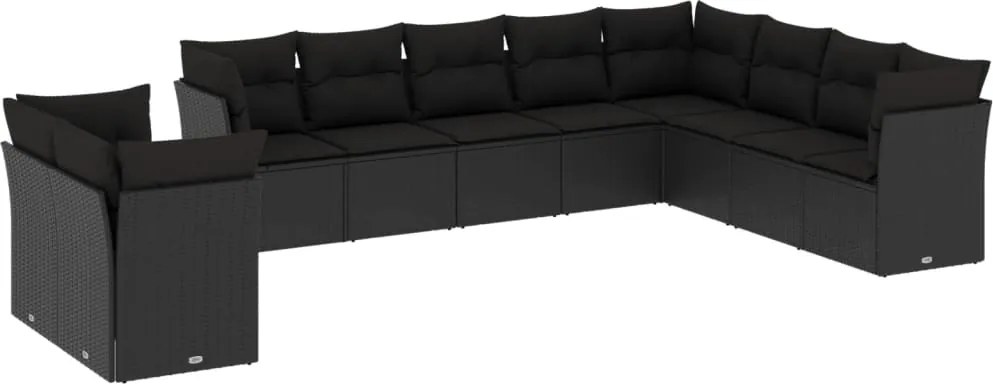 vidaXL Set canapele de grădină cu perne, 10 piese, negru, poliratan