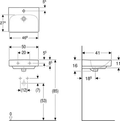 Geberit 500.256.01.1 - Lavoar suspendat Smyle Square 50x41 cm ceramică/alb