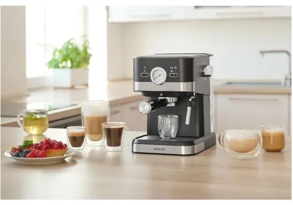 Espressor Sencor 1050W/230V negru/crom mat