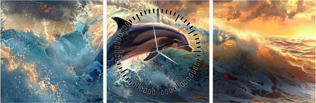 Tablou - Delfin, ilustrații (cu ceas) (90x30 cm)