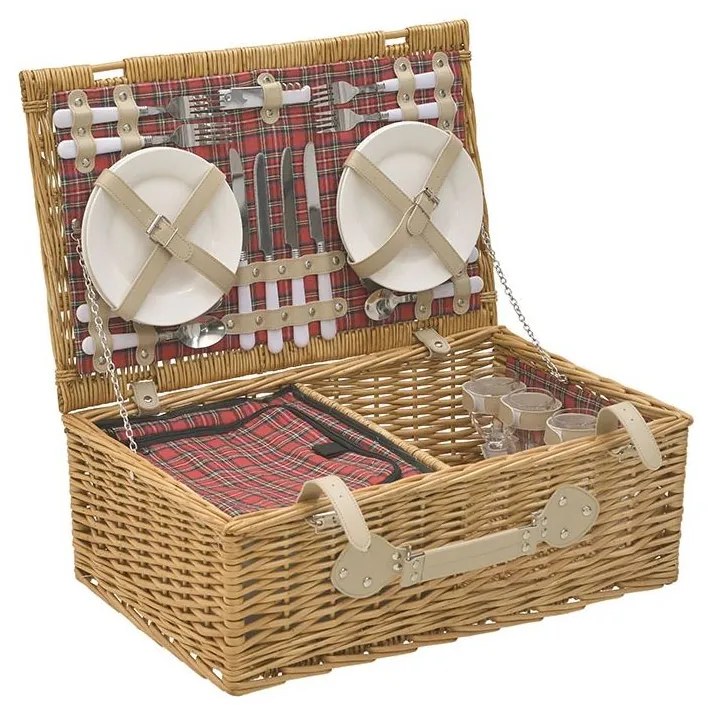 Cos de picnic Natural Red echipat 4 persoane 54 cm x 34 cm x 20 cm