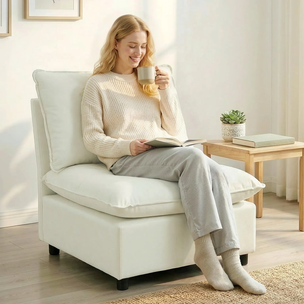 HOMCOM Fotoliu de salon, canapea 1 loc modernă fără brațe cu șezut lat, perne groase, 146x85x78cm, crem | Aosom Romania