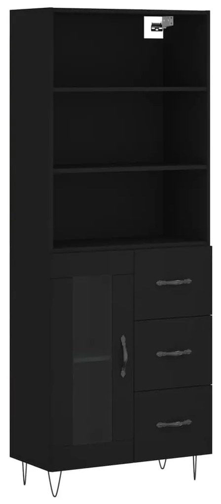 3189502 vidaXL Dulap înalt, negru, 69,5x34x180 cm, lemn compozit