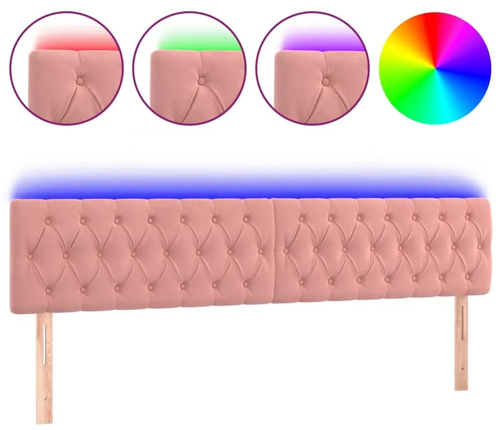 3122019 vidaXL Tăblie de pat cu LED, roz, 200x7x78/88 cm, catifea