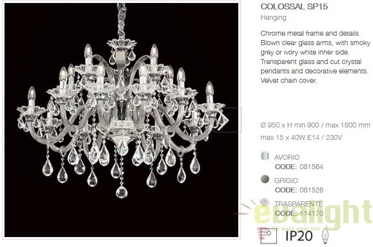 Candelabru 15 brate, diametru 95cm COLOSSAL SP15 TRASPARENTE 114170