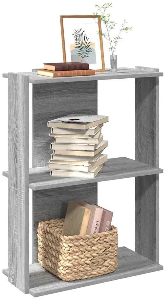 vidaXL Bibliotecă cu 3 etaje, gri Sonoma, 60x30x80 cm, lemn prelucrat