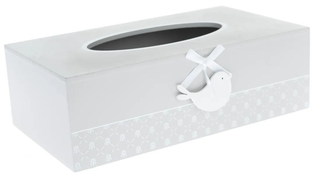 Cutie de batiste Little bird, din lemn, gri, 26 x15,5 cm,