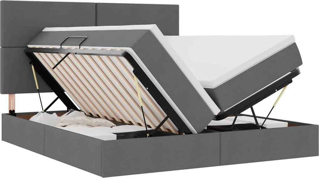 vidaXL Pat cu storage Gri închis 200 x 200 cm Piele artificială