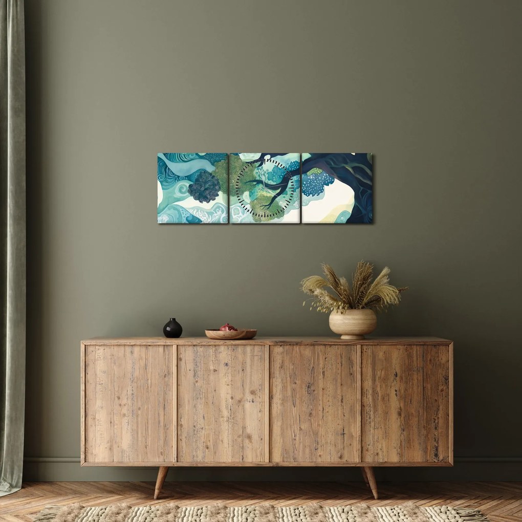 Tablou – Coroană verde a arborelui vieții (cu ceas) (90x30 cm)