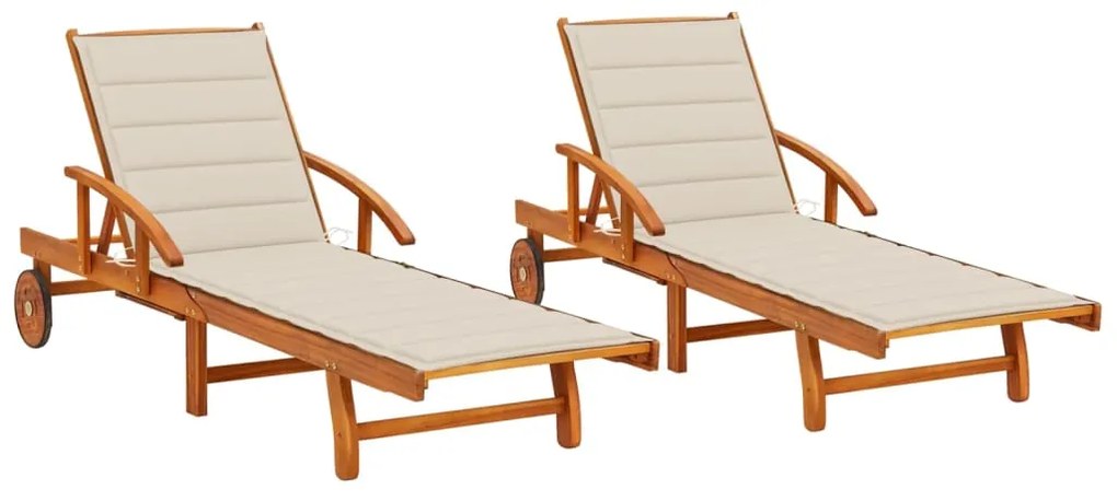 vidaXL Șezlonguri cu perne, 2 buc., lemn masiv de acacia