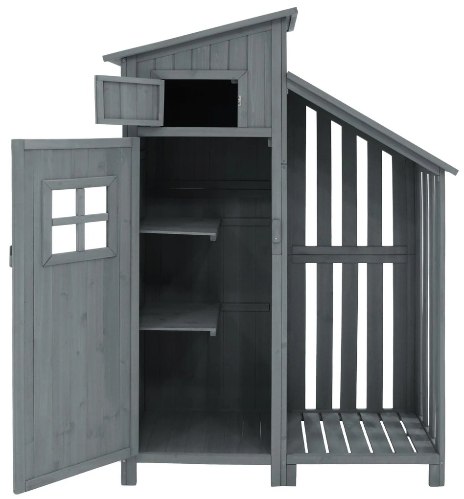 Dulap de grădină cu 2 rafturi, magazie de unelte cu spațiu de depozitare mare, 124L x 46P x 174Î cm, Gri