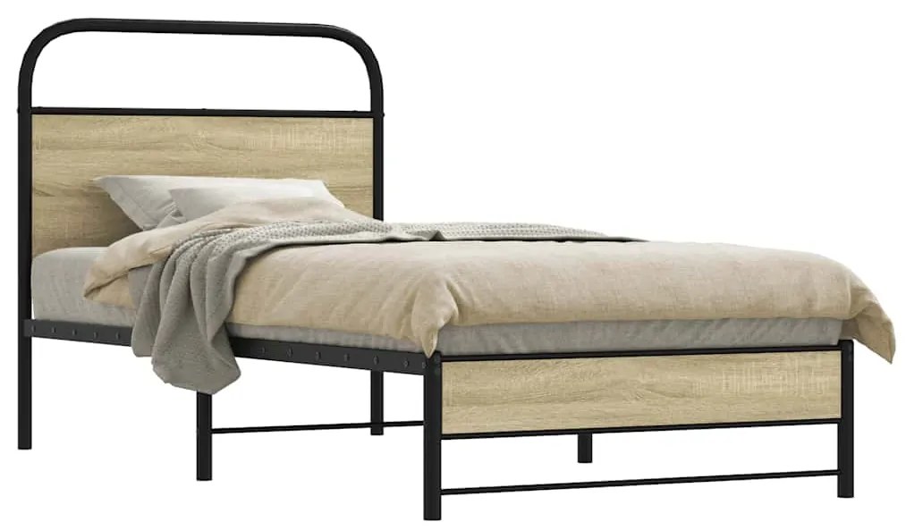 vidaXL Cadru de pat fără saltea 75x190 cm Lemn derivat stejar Sonoma