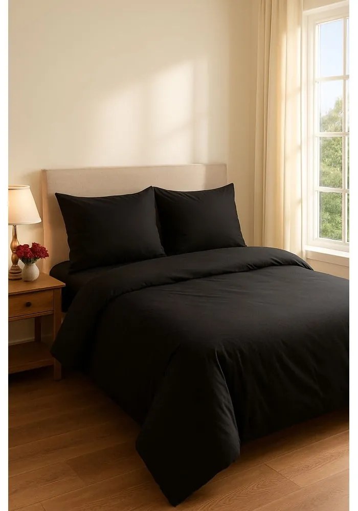 Lenjerie de pat neagră pentru pat dublu, extinsă cu cearceaf inclus, cu 4 piese 200x220 cm Classic – Mila Home
