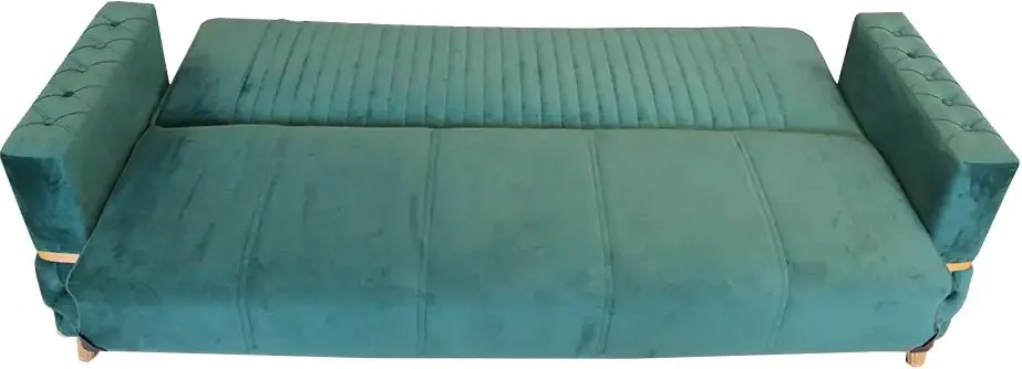 Canapea extensibila cu lada de depozitare 220x90x97 cm – stofa verde, detalii aurii –  Vegas