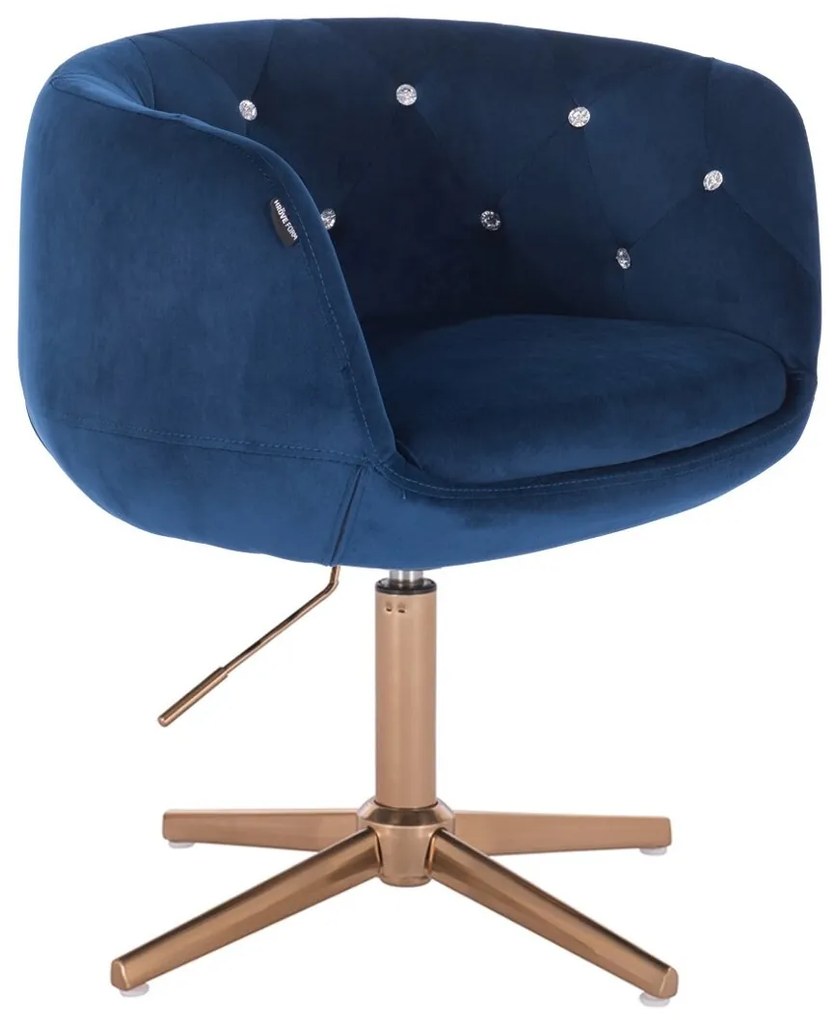 HR333CCROSS Scaun Catifea Bleumarin cu Bază Aurie