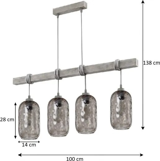 Brilagi - Lustră pe cablu WOOD GLASS 4xE27/60W/230V pin/gri/gri fumuriu