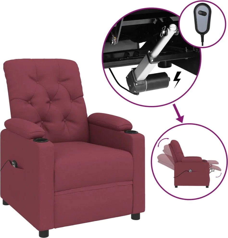 vidaXL Fotoliu rabatabil electric, roșu vin, material textil