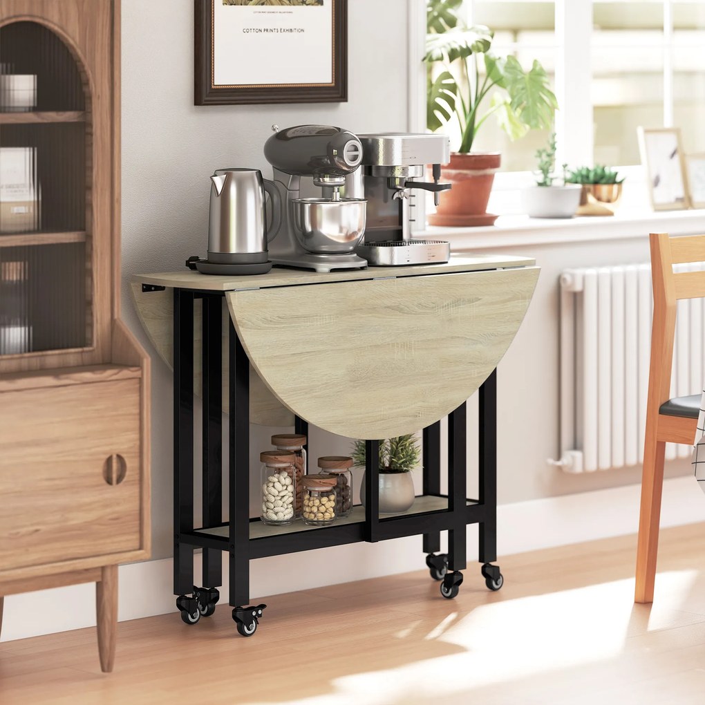 HOMCOM Masă pliabilă, masă cu funcție pliabilă și raft deschis, masă mobilă de bucătărie pentru sufragerie, spații mici, lemn natural | Aosom Romania