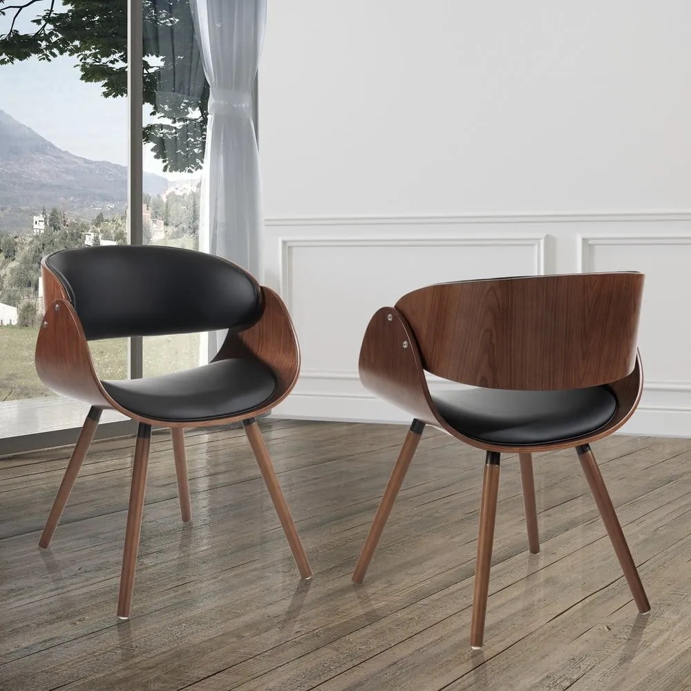 Scaun de sufragerie negru/maro închis cu cotiere tapițat Visby Evo – Tomasucci