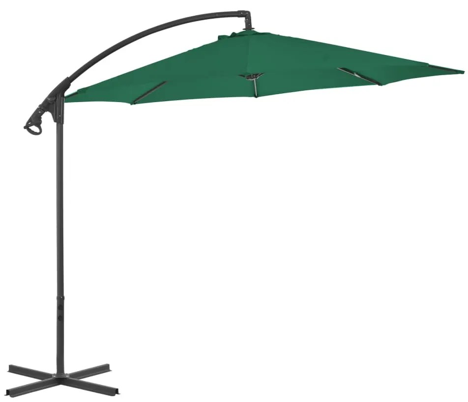 vidaXL Umbrelă suspendată cu stâlp din oțel, verde, 300 cm