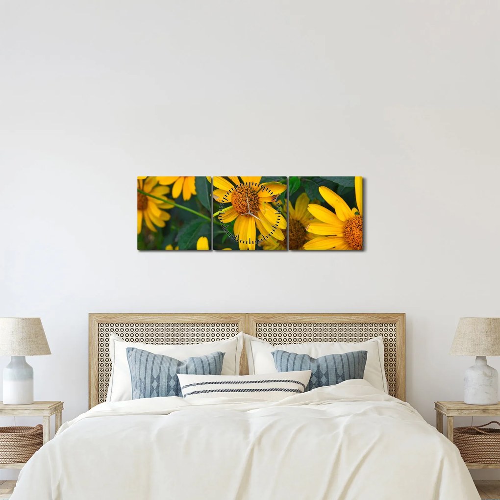 Tablou cu flori galbene (cu ceas) (90x30 cm)