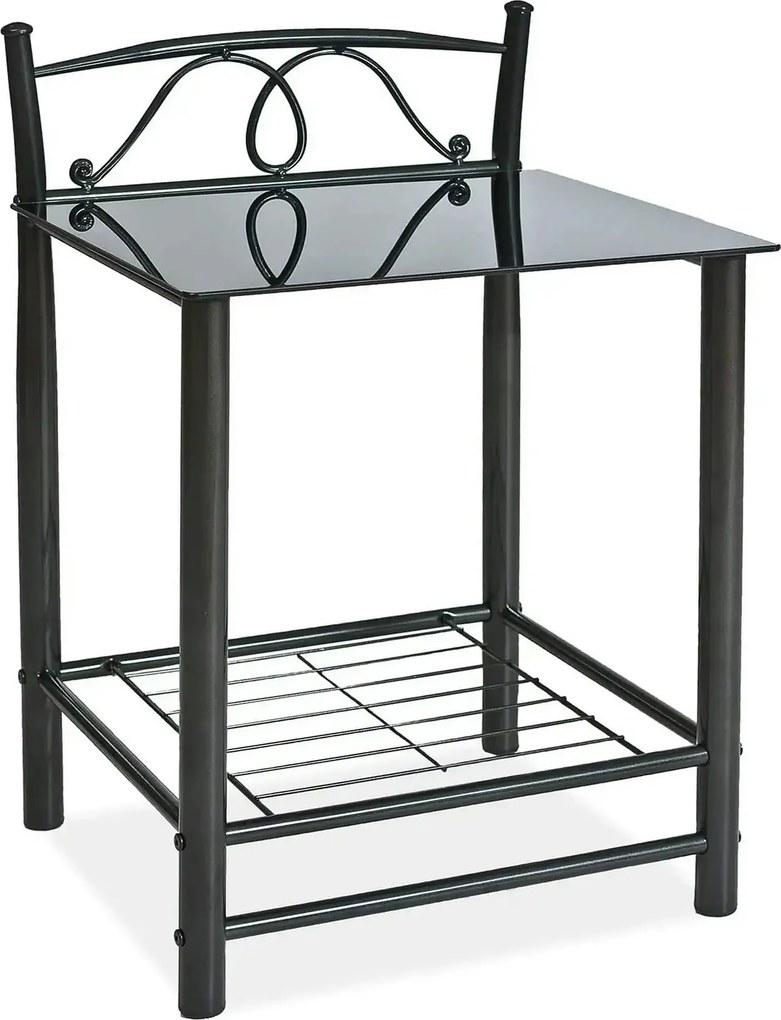 Noptiera ET920, negru, metal/sticla, 49x46x65 cm