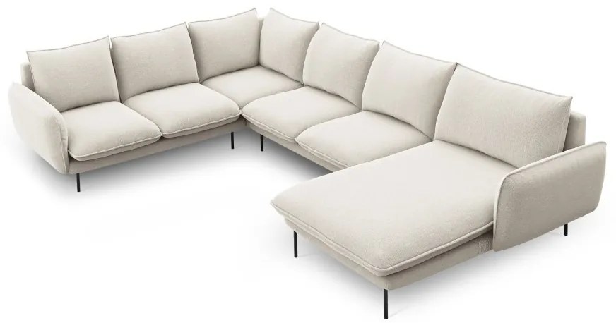 Coltar tapitat Vienna 7 locuri picioare negre – L330 x l235 x h95