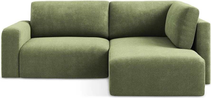 Colțar verde extensibil/cu spațiu de depozitare cu tapițerie din chenille (cu colț pe partea dreaptă/în formă de ”L”) Kona – Makamii