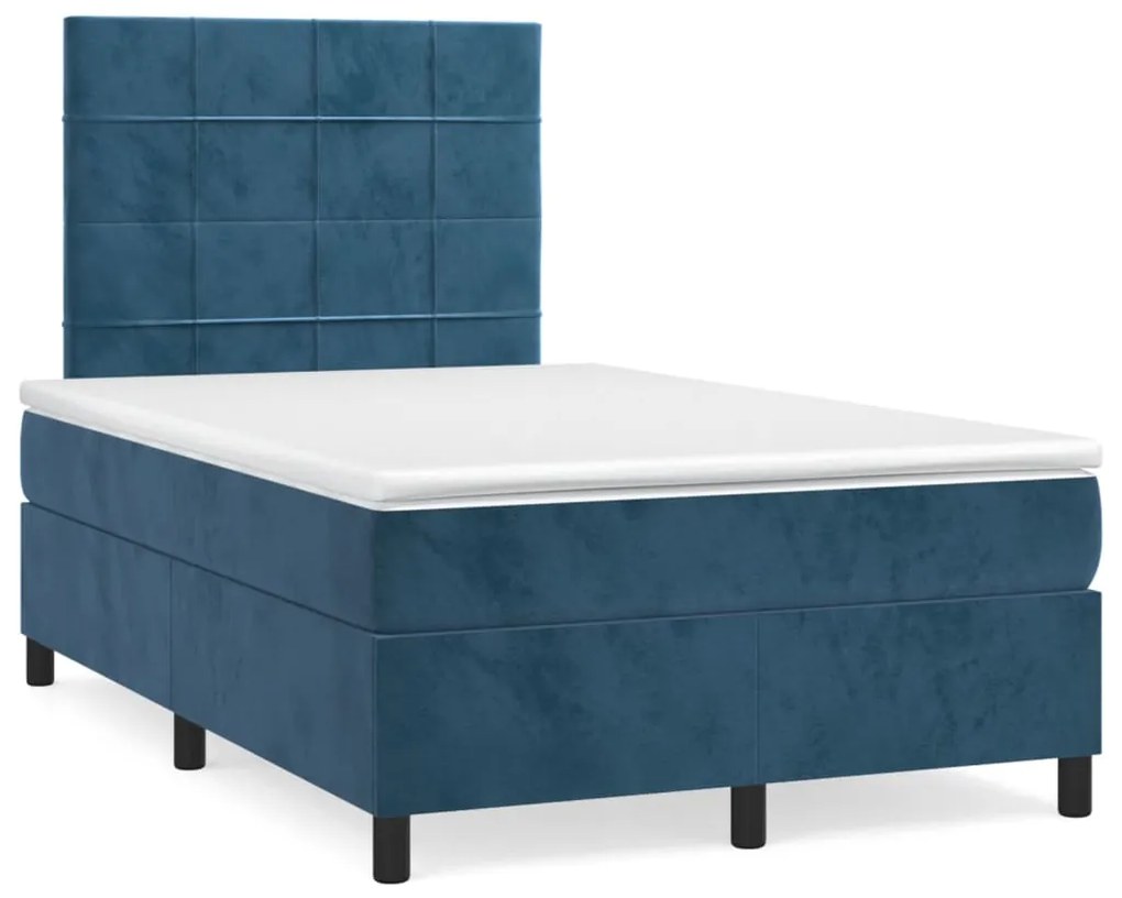 3143017 vidaXL Pat box spring cu saltea, albastru închis, 120x200 cm, catifea