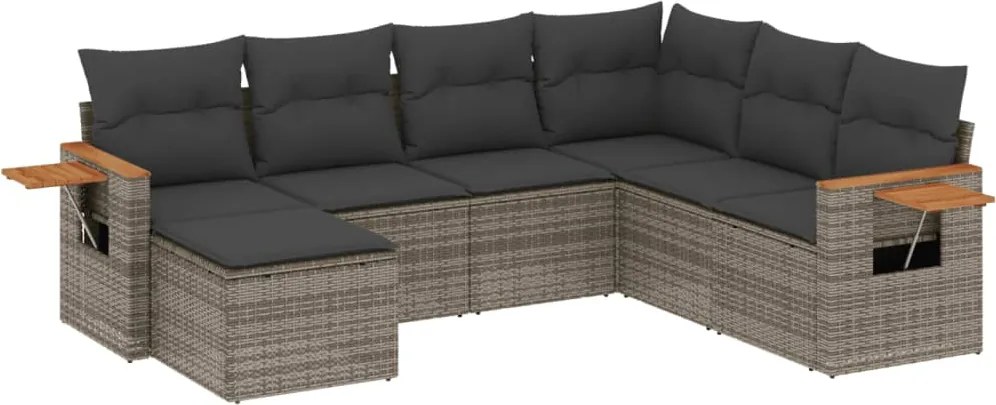 vidaXL Set canapele de grădină, 7 piese, cu perne, gri, poliratan