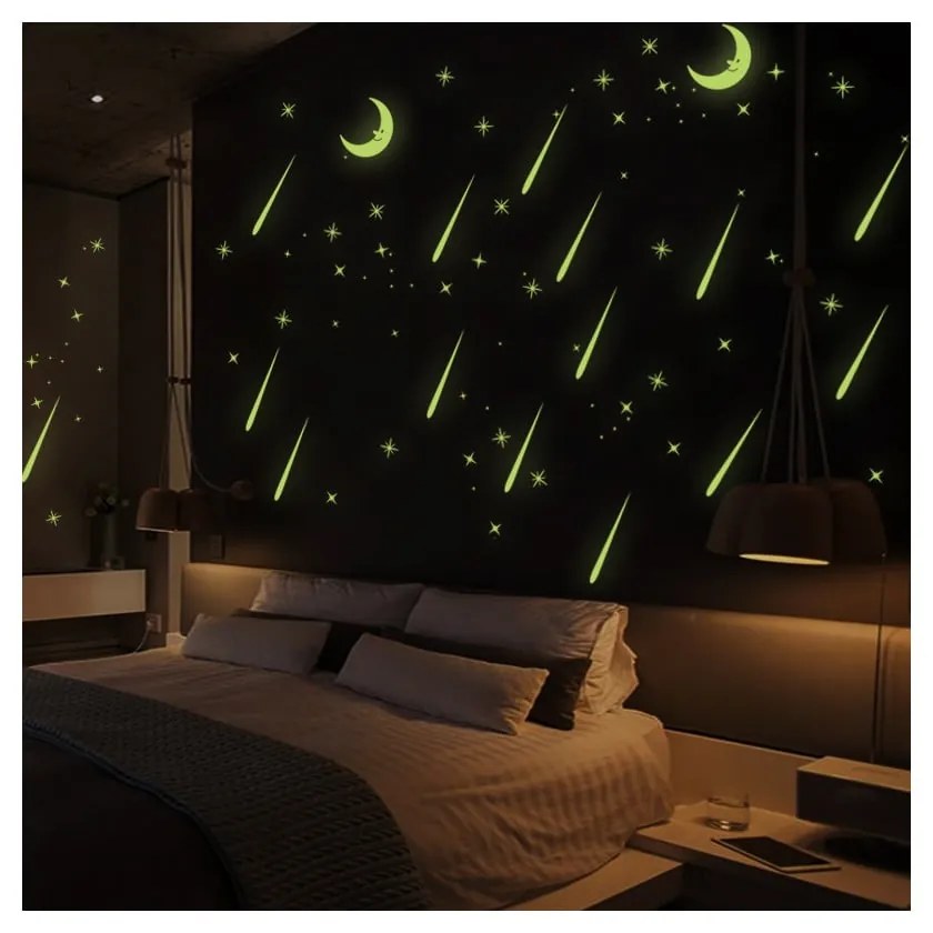Autocolante fluorescente Ambiance Moon And Falling Stars