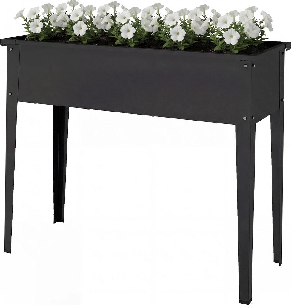 Outsunny Jardinieră pe Picioare din Metal, Jardinieră Ridicată 80 l cu margini rotunjite, Orificiu de drenaj, 100 x 40 x 80 cm, Negru | Aosom Romania