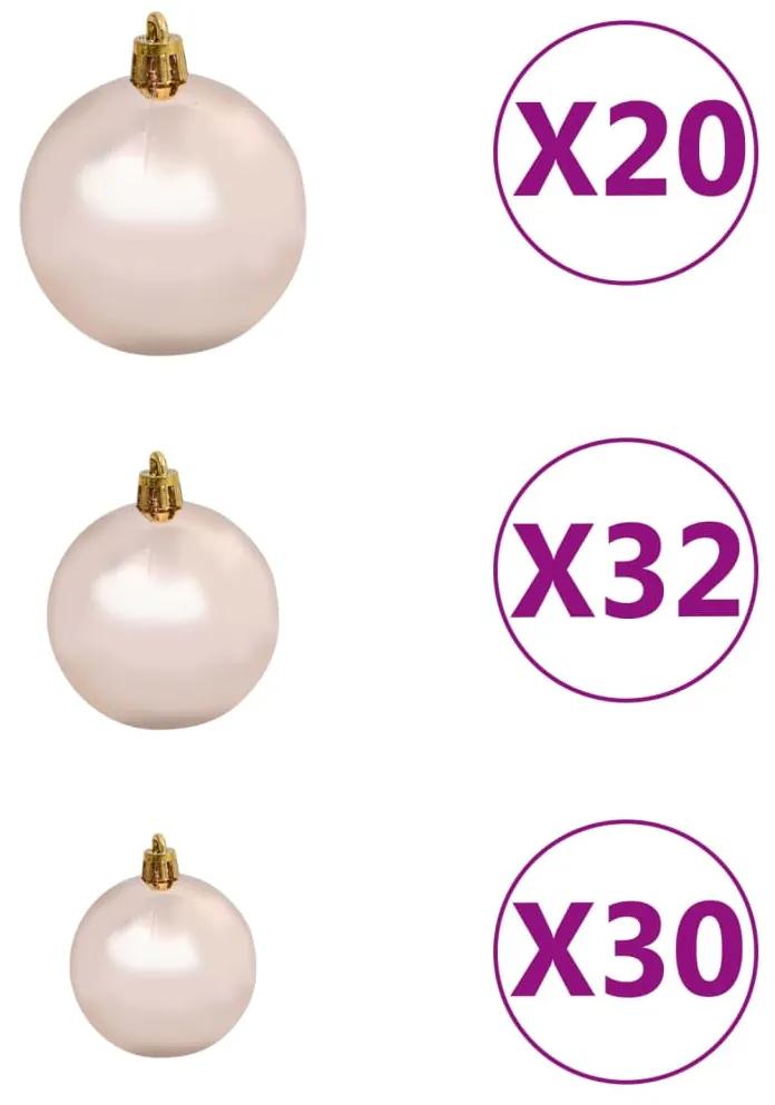 Set brad Craciun artificial cu LED-uri  globuri, alb, 400 cm 1, white and rose, 400 x 190 cm
