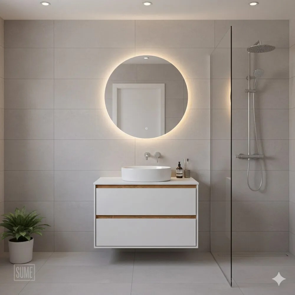 Dulap baza suspendat Rune Dagaz 2 sertare 79 cm alb-lemn lucios