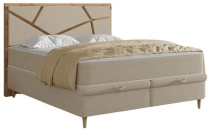 Pat tapițat NAOMI 160x200 cm, cu saltele și spațiu de depozitare, bej