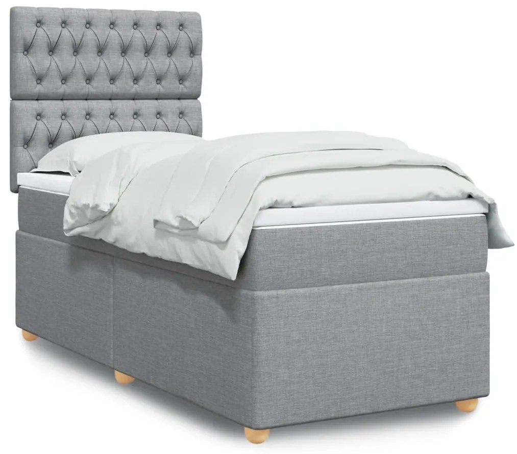 vidaXL Pat box spring cu saltea, gri deschis, 90x190 cm, textil