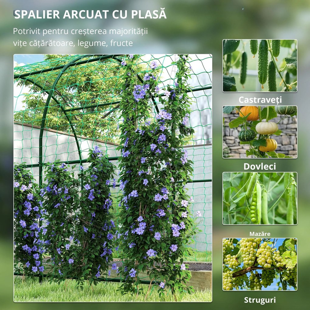 Outsunny Grilaj metalic de înfigere, anti-rugină, suport curbat pentru castraveți 210 x 250 x 216 cm Verde închis | Aosom Romania