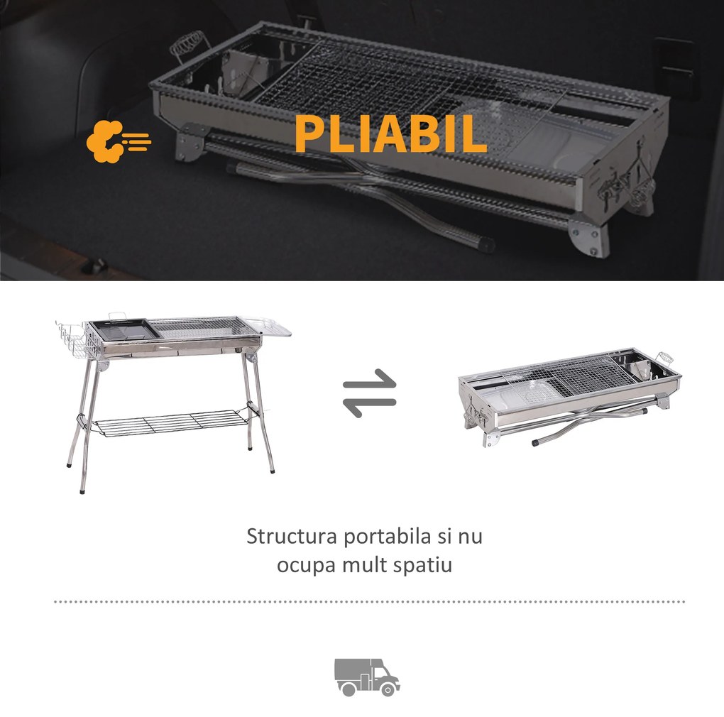 Outsunny Barbecue pe Carbune Pliabil Portabil in Otel 104x33x70cm