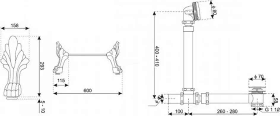 Picioare și scurgere ACHR pentru cada de baie independentă Antica, cromate